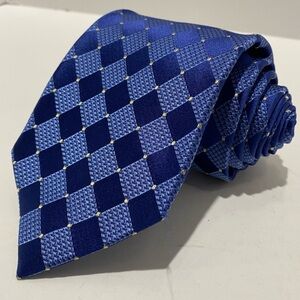Joseph Abboud 100% Silk Tie Blue Geometric Diamond 58"